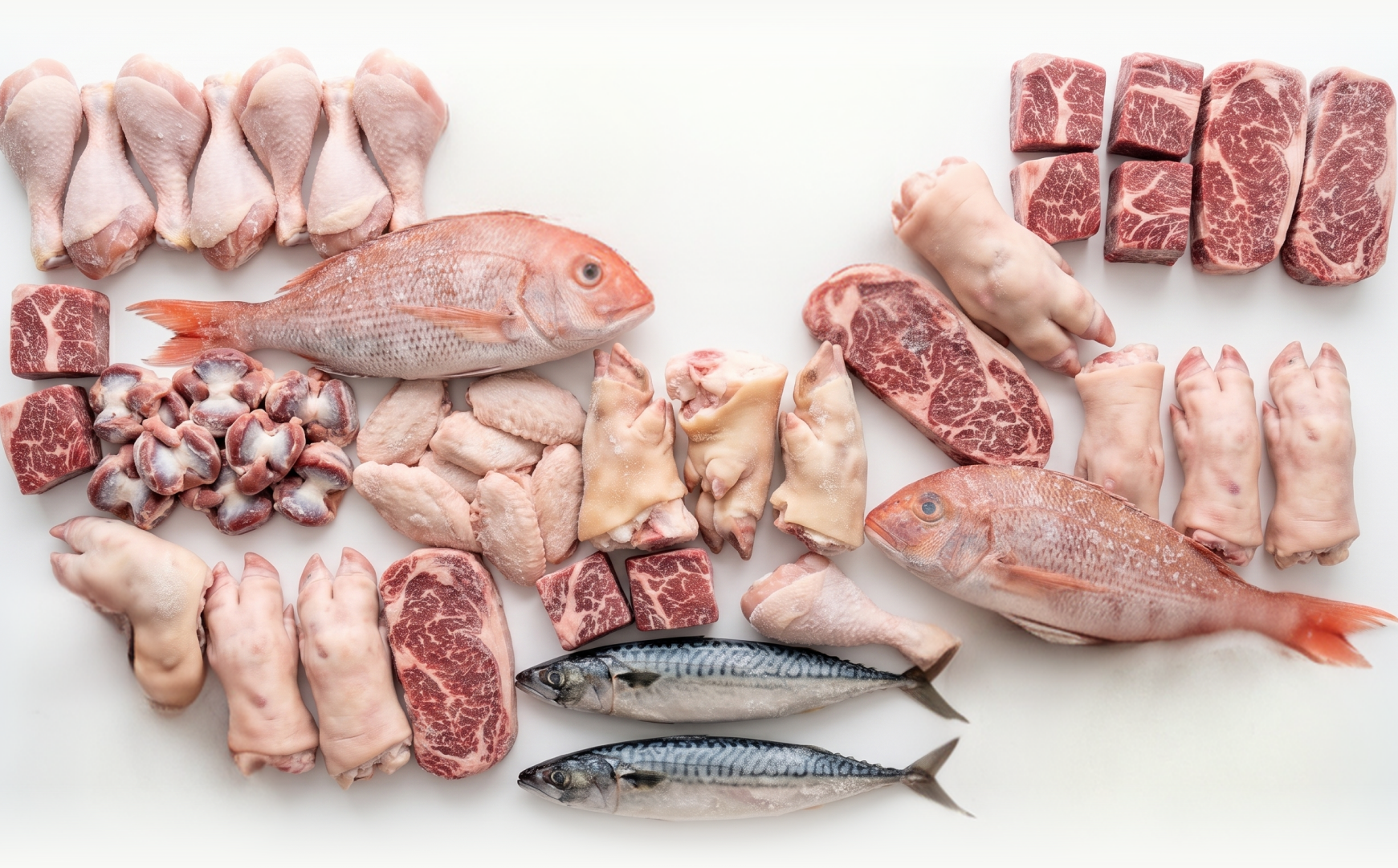 Assorted premium frozen meat and seafood